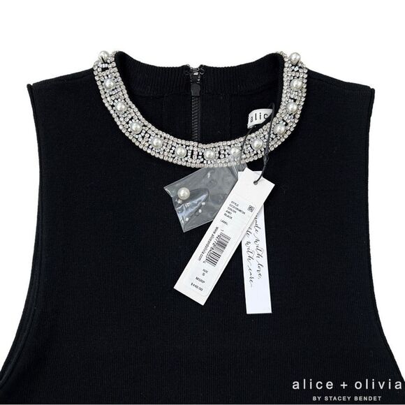 Alice + Olivia **NWT** Amity Crop Wool Blend Embellished Tank in Black - Picture 12 of 12